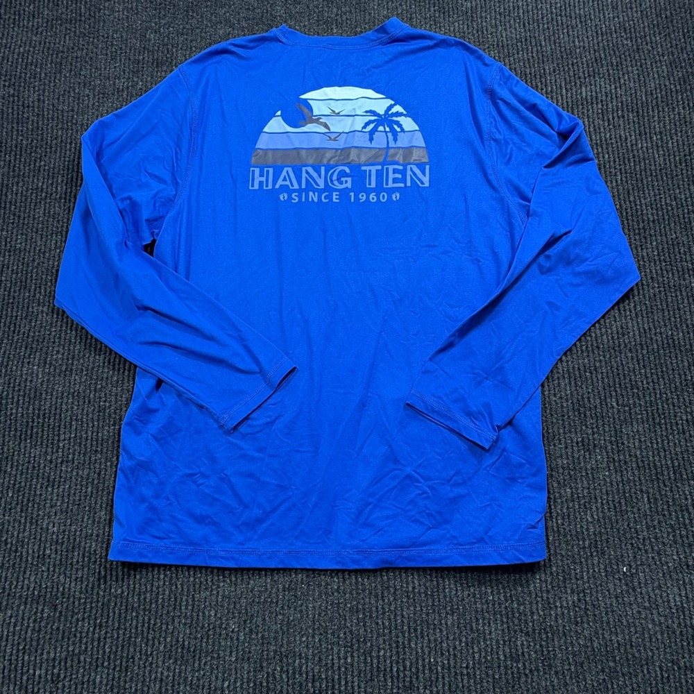 Hang Ten Sun Shirt Mens M Blue Long Sleeve Graphic Surf Rash Guard